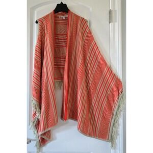 Say What Orange Striped Wrap Open Front Tunic Fringe Women's Size Extra Small